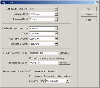Log In User 对话框