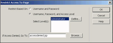 Restrict Access to Page 对话框