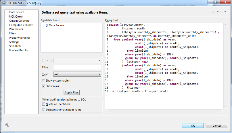 hadoop_birt3 复杂的HQL子查询示例