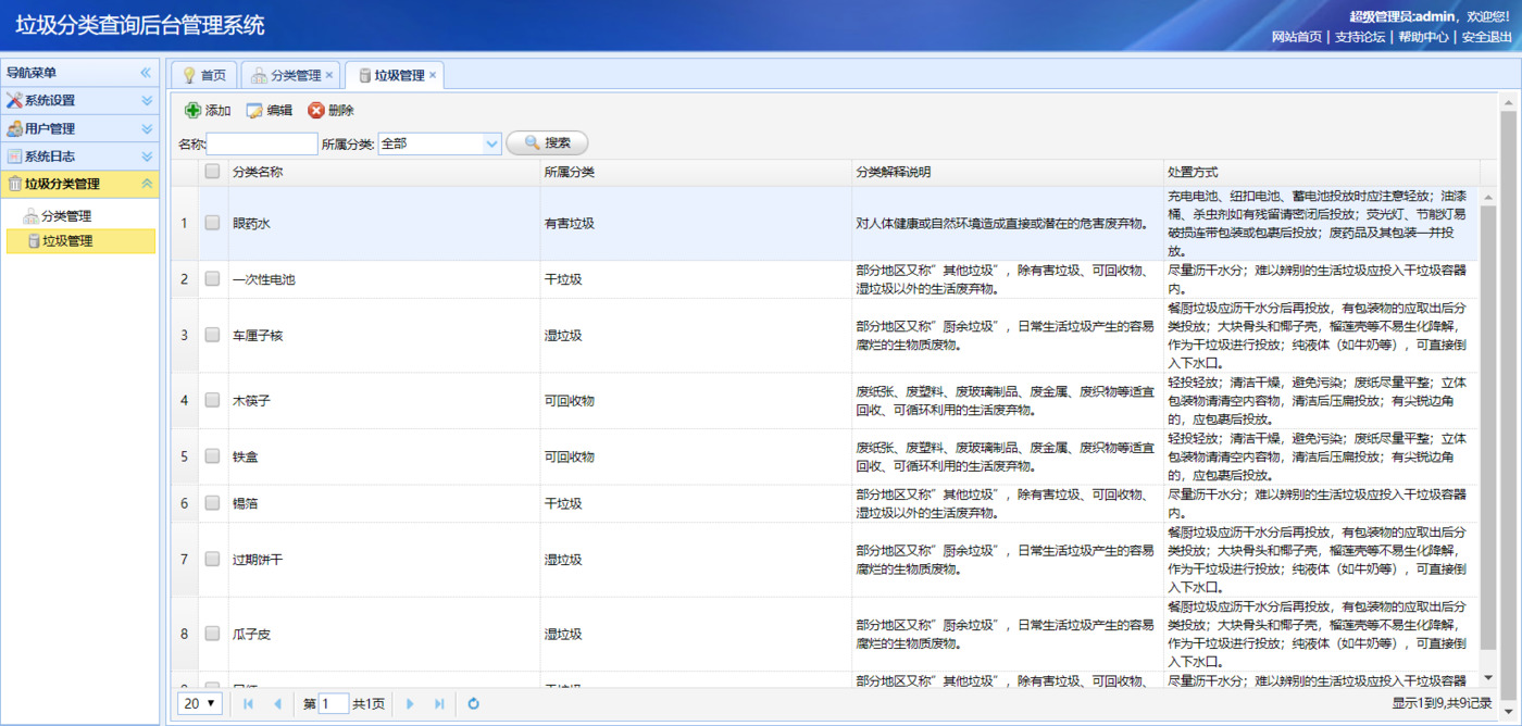 javaweb垃圾分类查询管理系统